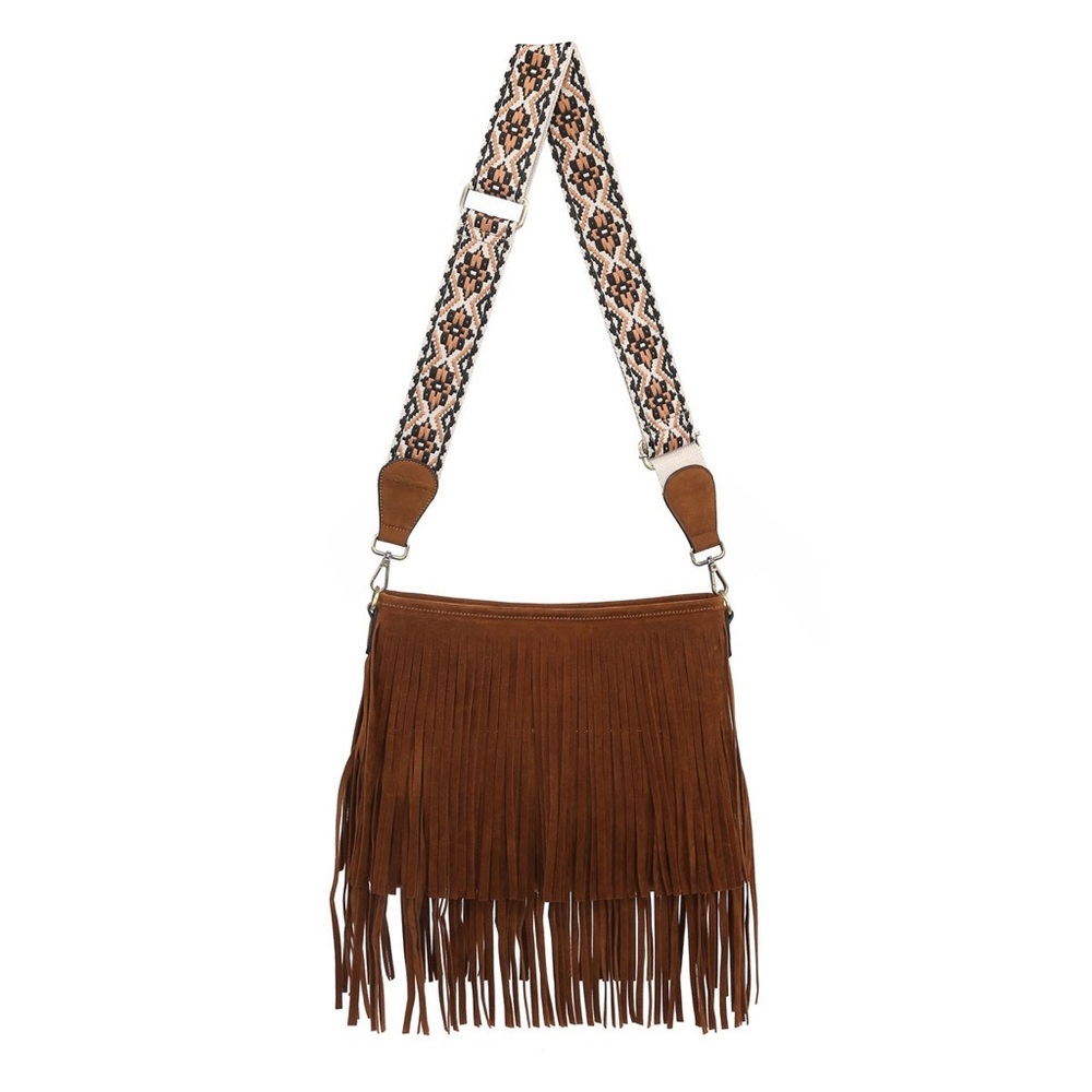 SADIE CROSSBODY BAG BY JEN &‎ CO- BROWN FRINGE